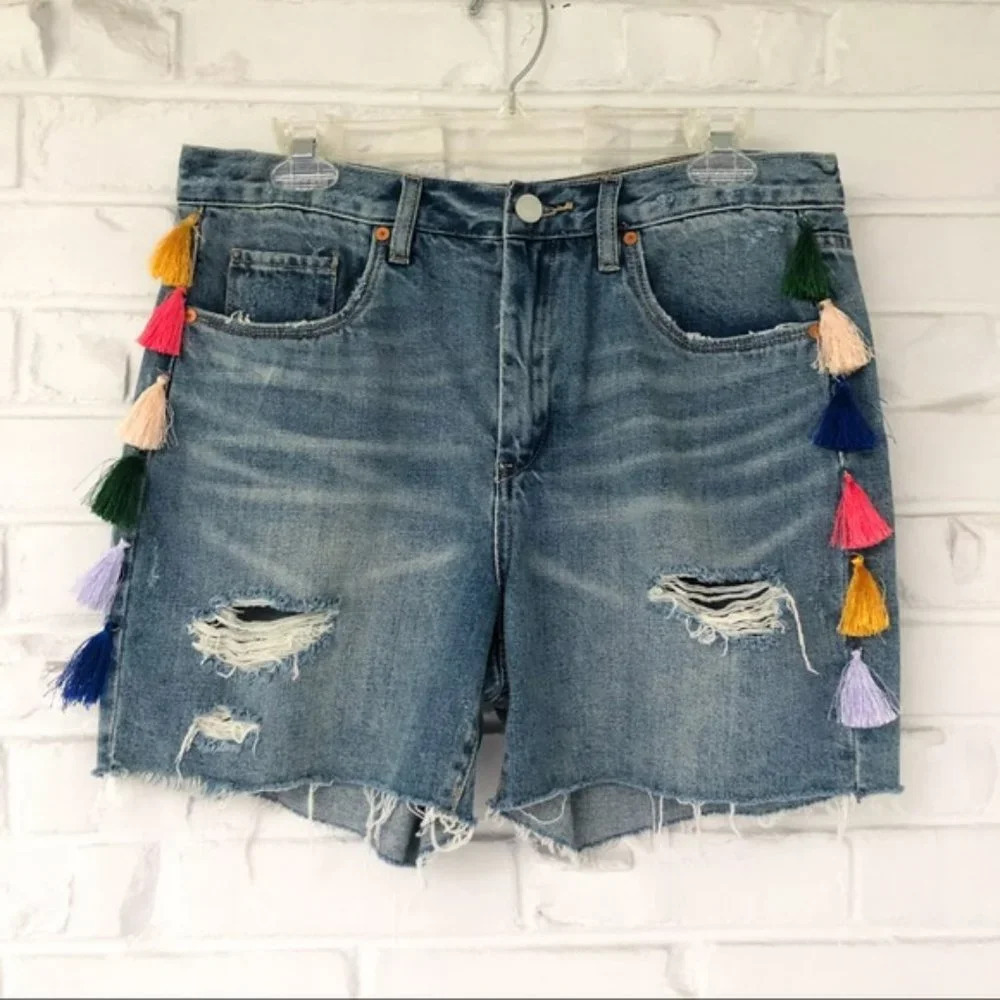 BlankNYC Hi Rise Denim Tassle Shorts Size 25 NWT - Picture 2 of 6